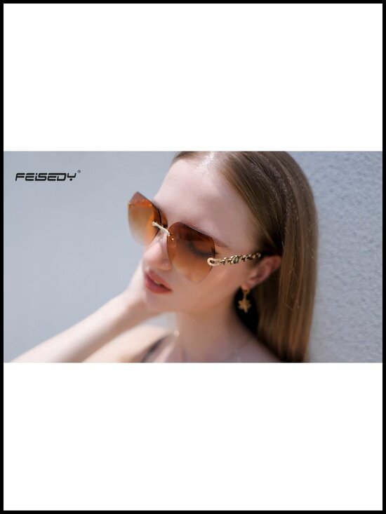Classic Rimless Diamond Cutting Sunglasses Women Metal Frame UV400 HD Lens Sun main image 5